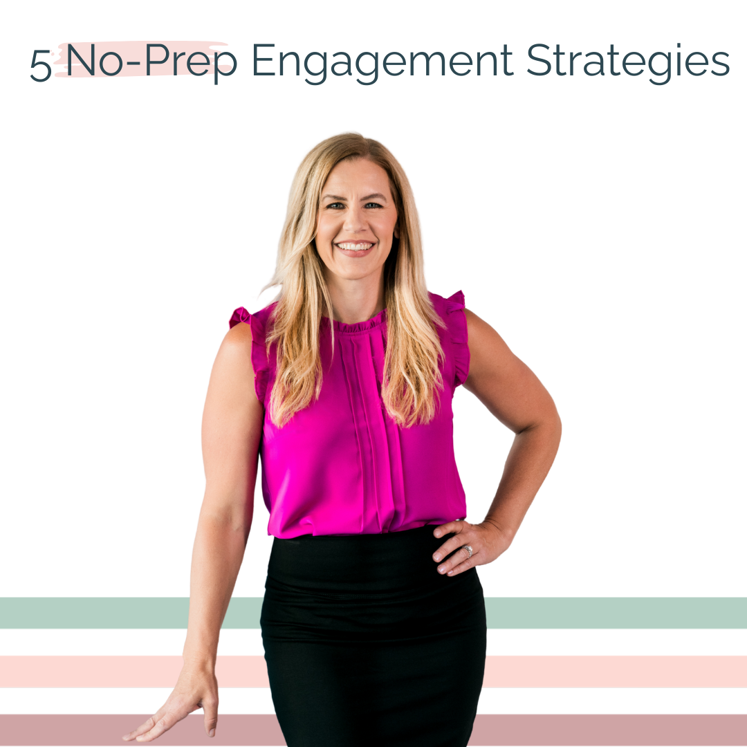 Teacher standing facing camera with stripes in the background.