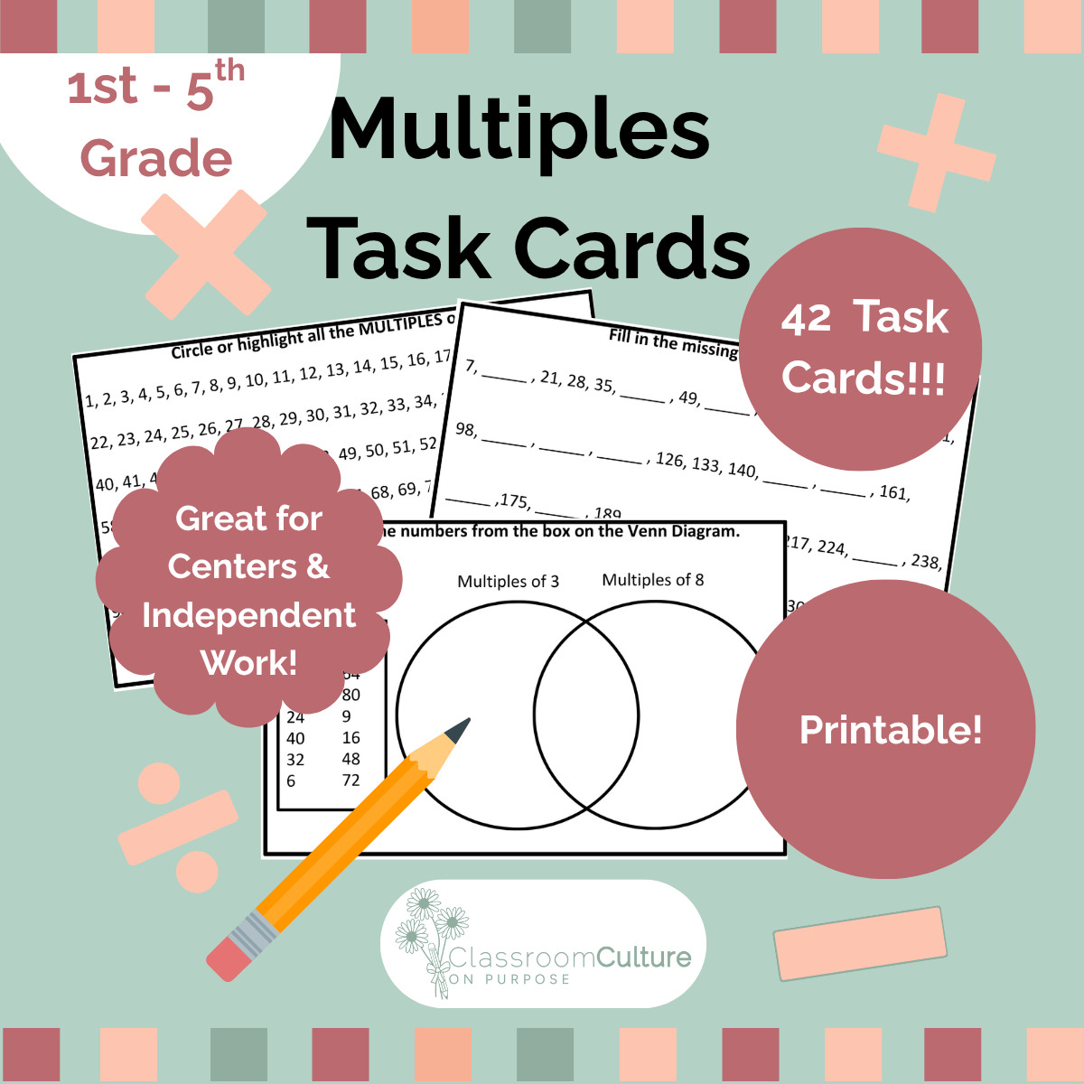 Printable multiples task cards for math practice.