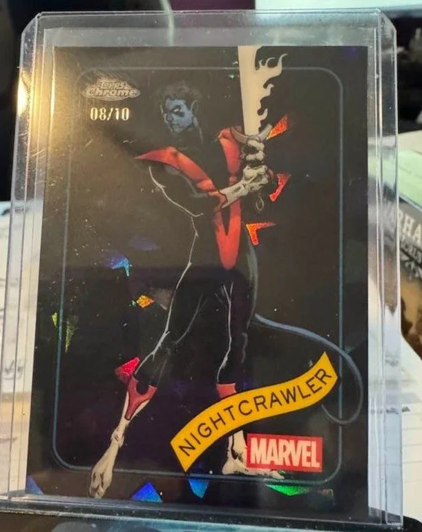 Unleash the power of Nightcrawler with the 2025 Topps Chrome Sapphire Marvel Nightcrawler /10! A must-have for Marvel fans &amp; collectors alike. Don&rsquo;t miss this rare black parallel gem! 🃏✨ #Marvel #Nightcrawler #ToppsChrome #Collectibles #Tr
