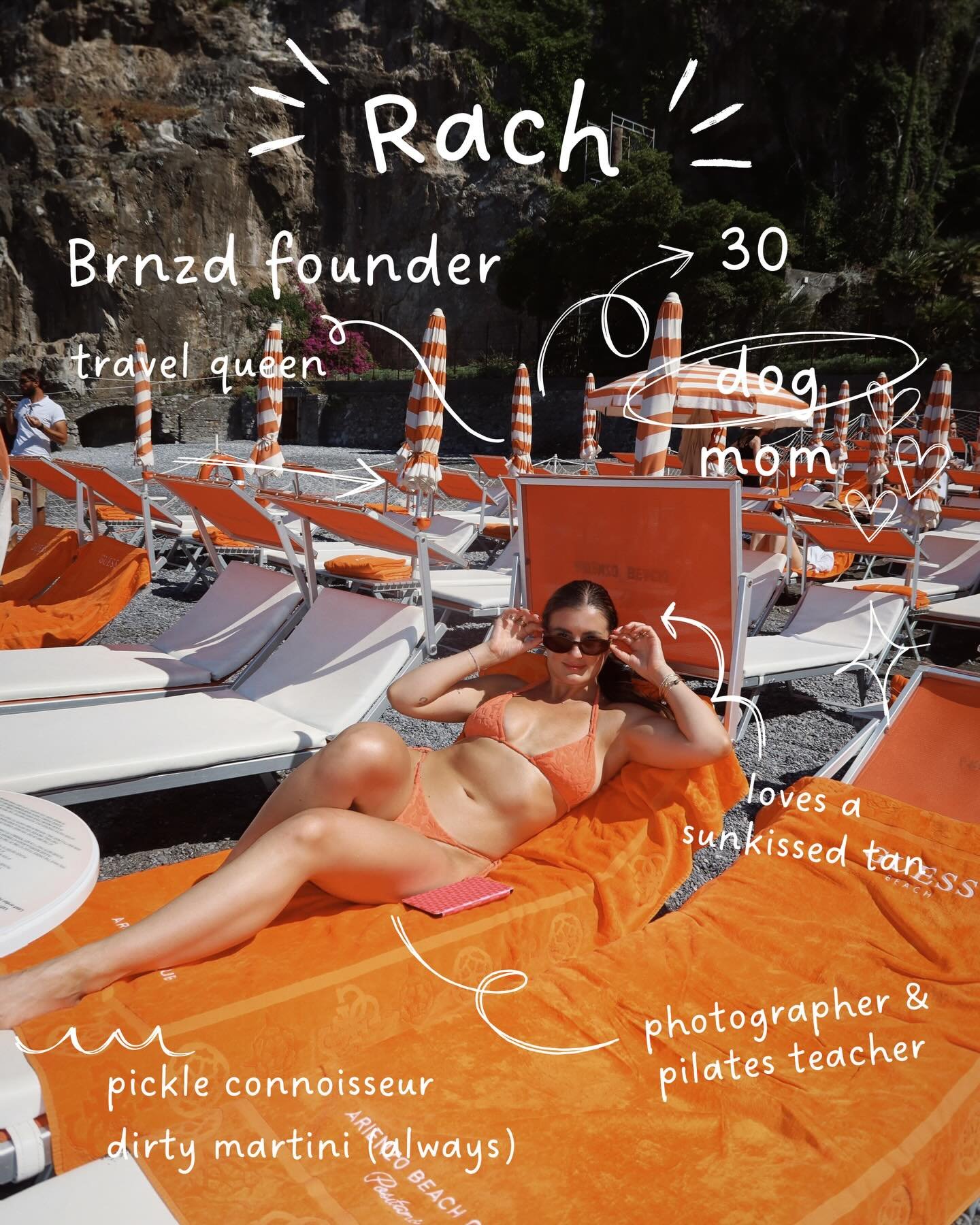 Meet Rach ✨
Founder of BRNZD, dog mom, Pilates teacher &amp; professional lover of a sun-kissed glow.

BRNZD was born from my obsession with that just got back from Italy tan &mdash; without the sun damage, streaks, or orange vibes.

Custom mobile sp