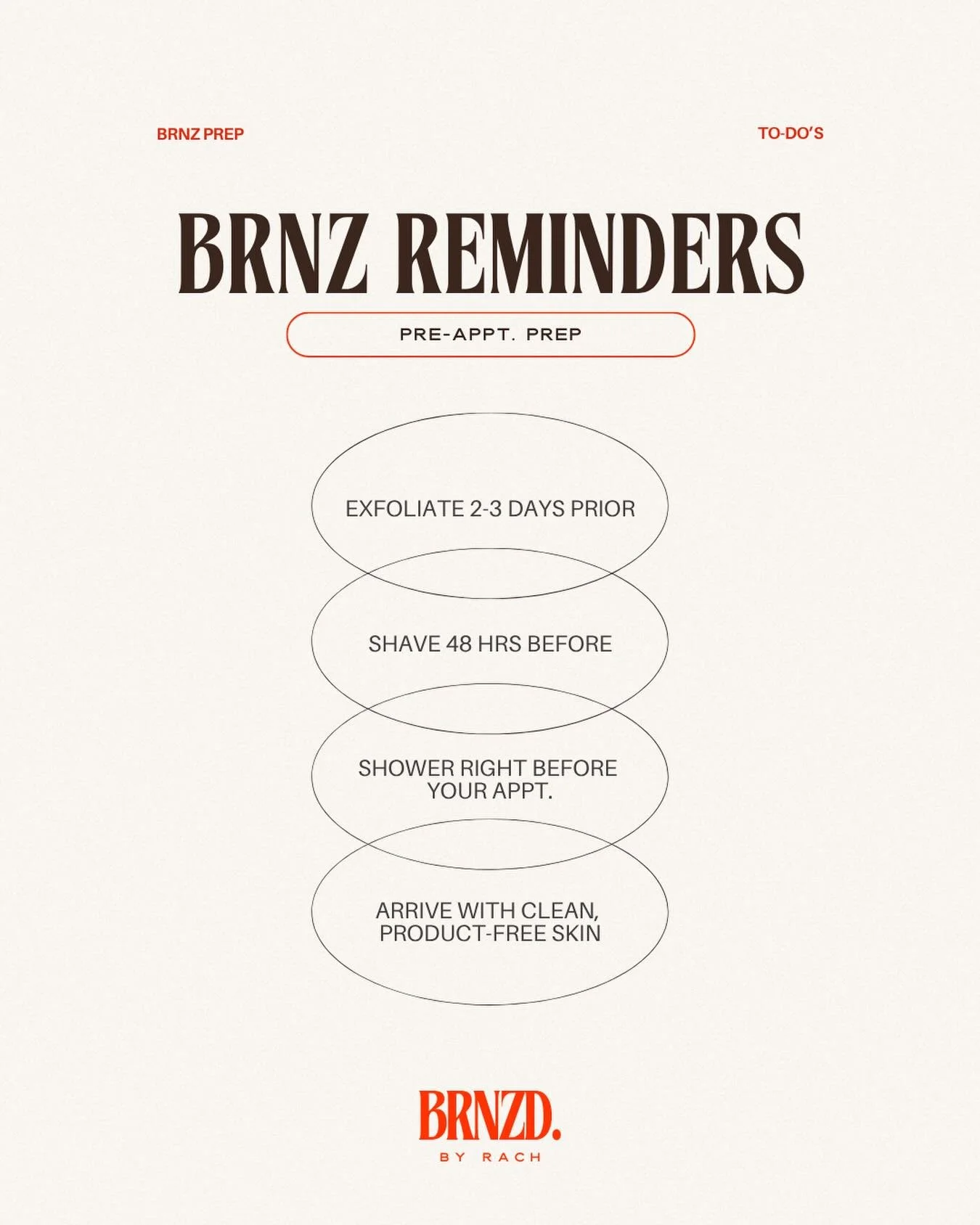👉🏽 BRNZ REMINDERS 👈🏽

Your tan is 50% me + 50% you.. let&rsquo;s unpack that

Your prep plays a huge role in how your tan applies, develops, and lasts. a few simple steps before your appointment = a seamless, long-lasting glow ✨

I&rsquo;ve built