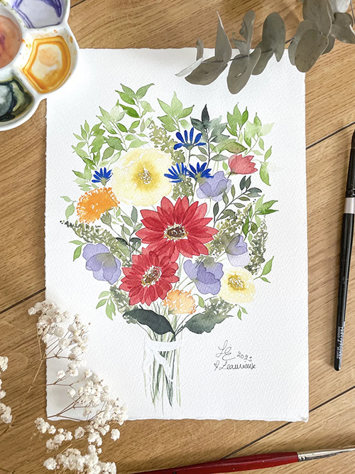reproduction de bouquet de mariée à l'aquarelle