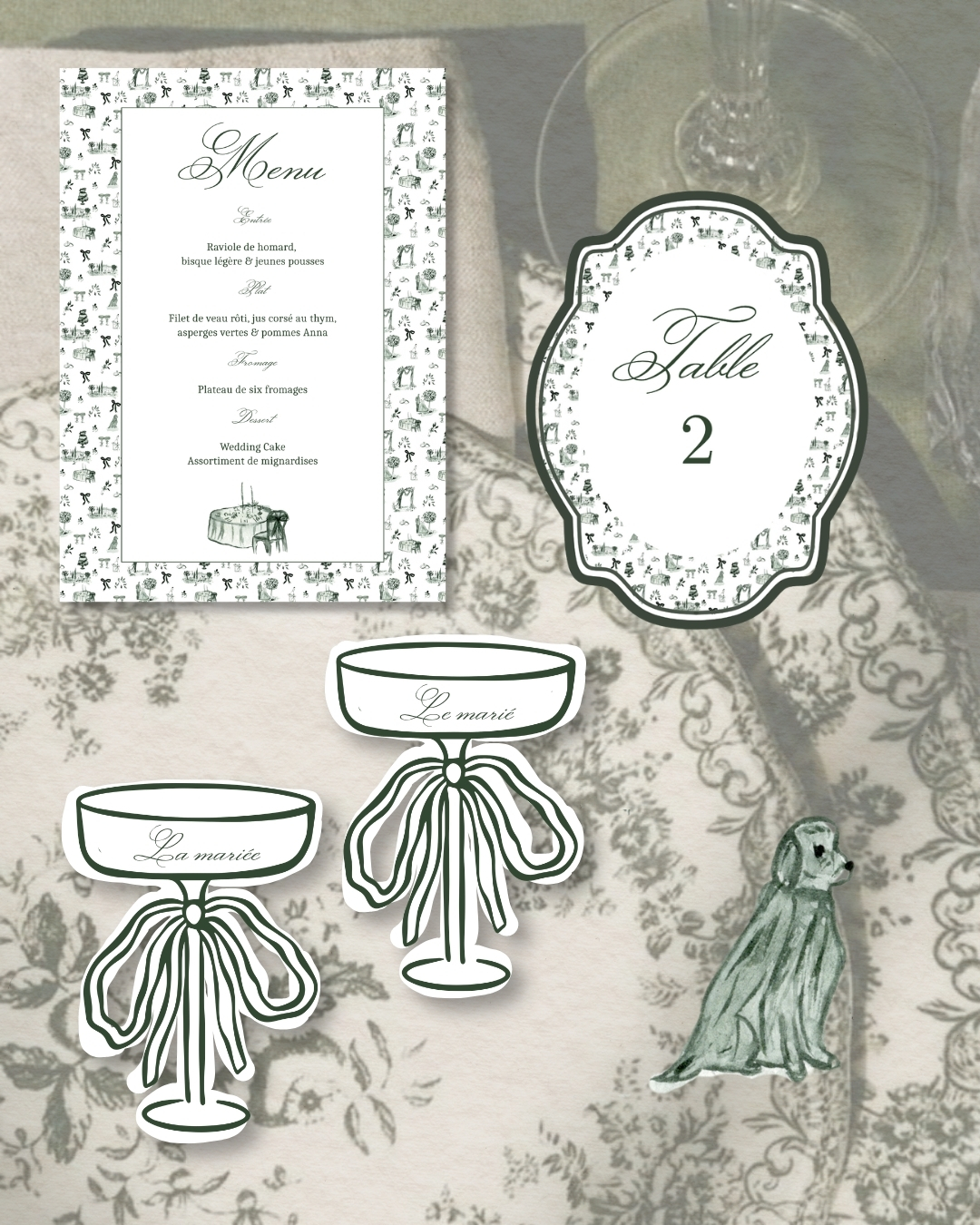 Papeterie jour J mariage toile de jouy