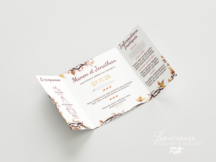 Faire-part ouverture fenêtre, triptyque couronne automne avec clins d'oeil au crossfit