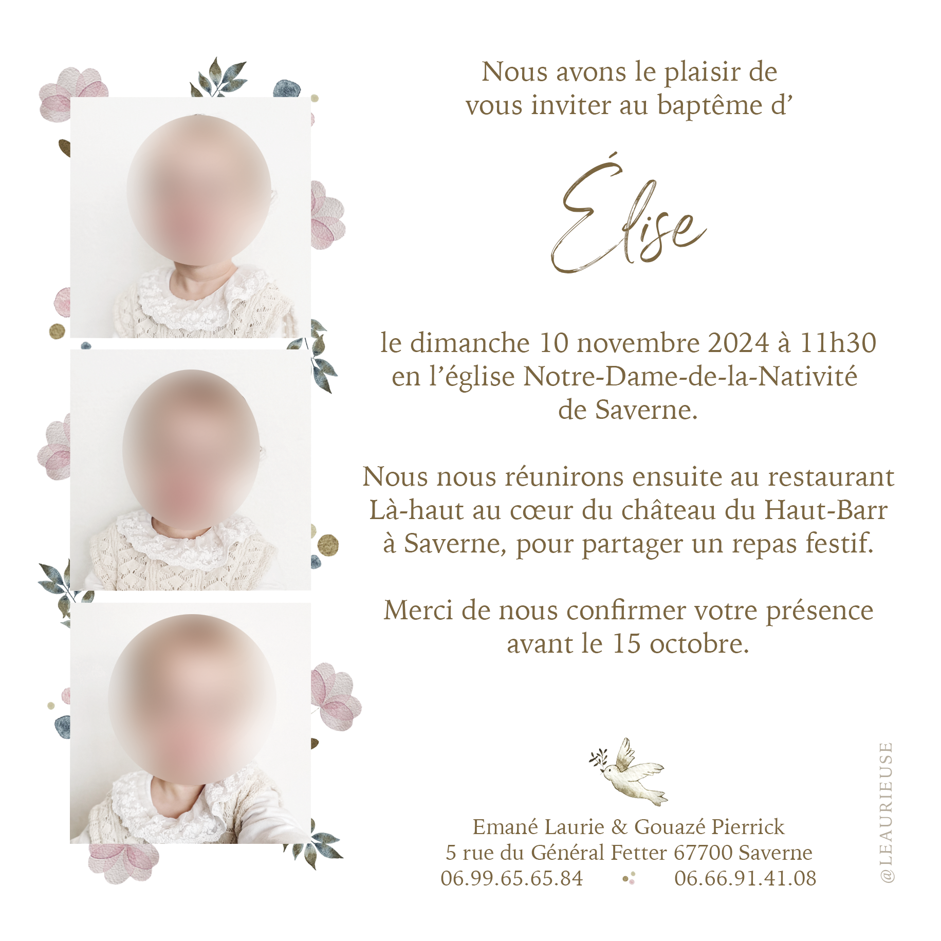 FAIRE-PART baptême 1 PLI verso 