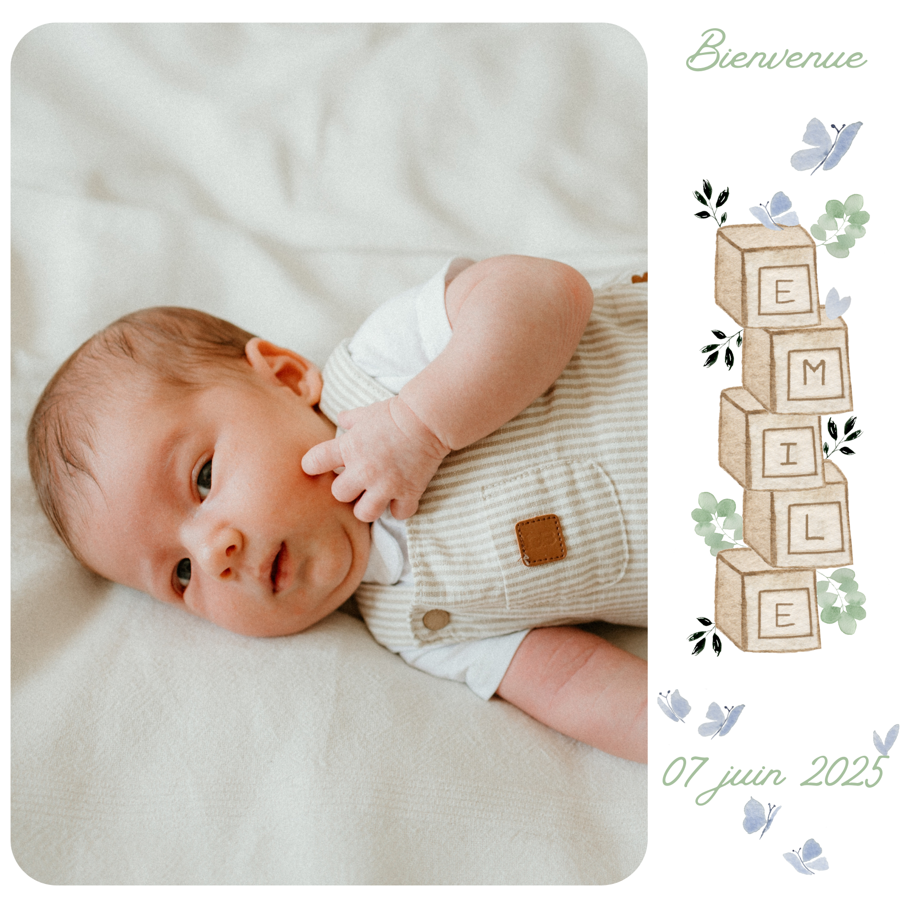 Faire-part naissance 1 pli garçon cube couffin