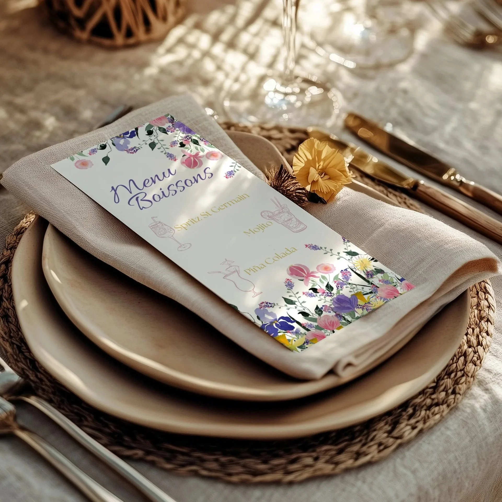 menu mariage aquarelle fleur