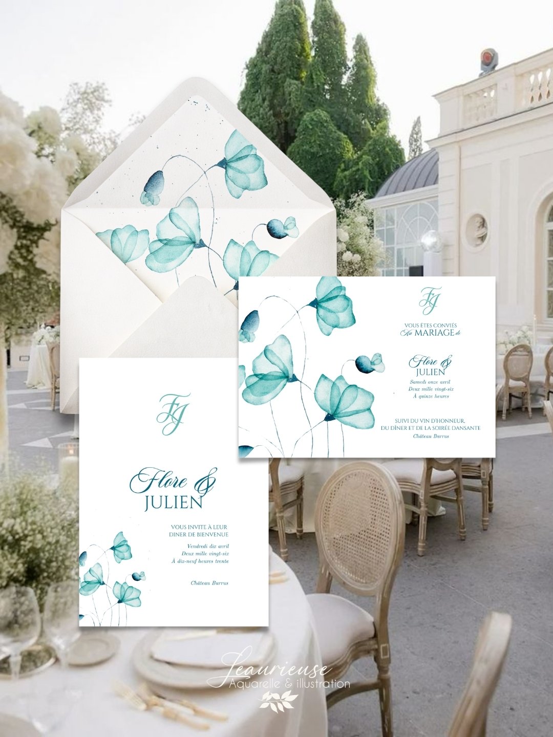 Faire-part mariage minimaliste monochrome aquarelle