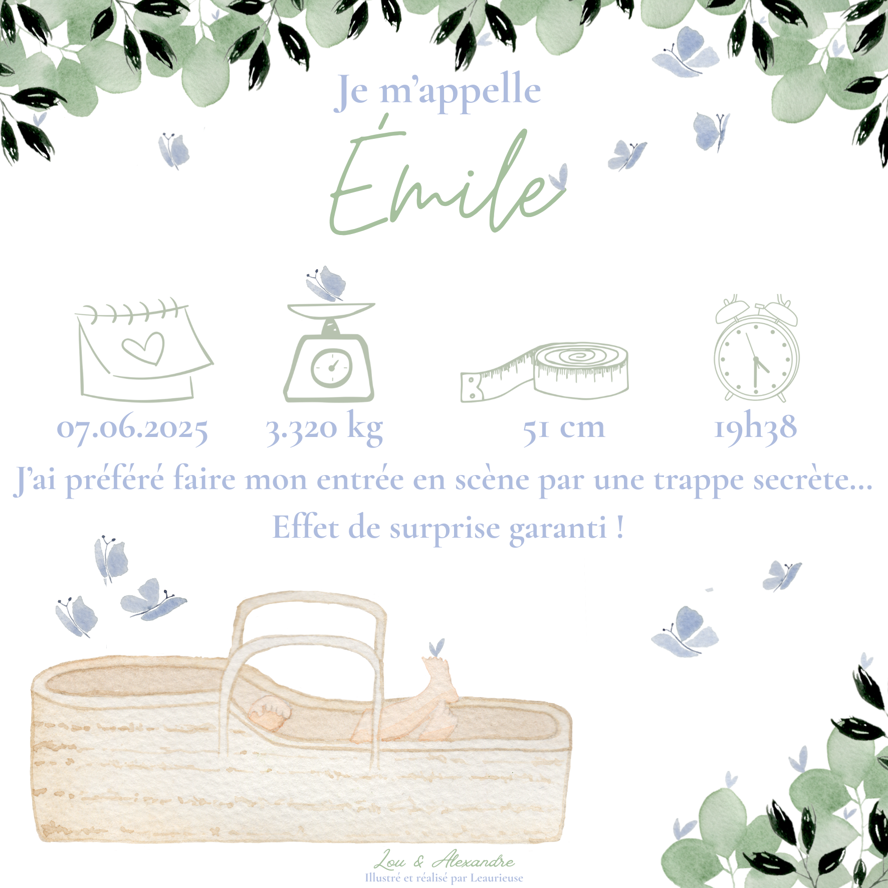 Faire-part naissance 1 pli garçon cube couffin