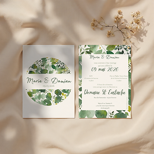 Faire-part mariage aquarelle botanique vert
