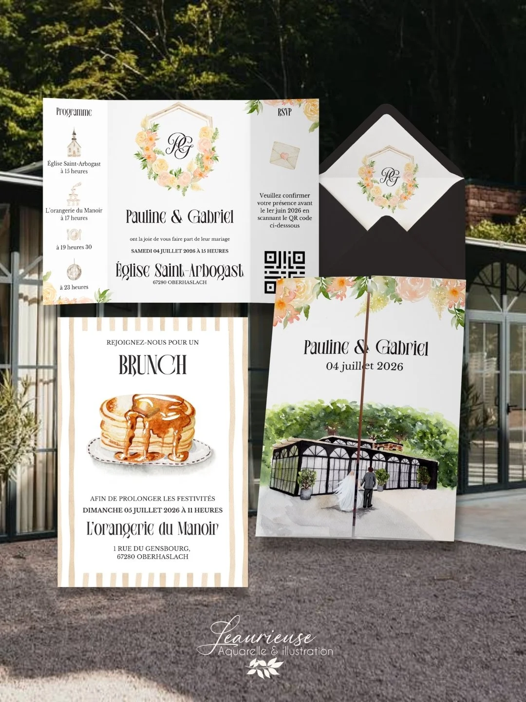 Faire-part l'orangerie du manoir carton brunch doublure d'enveloppe