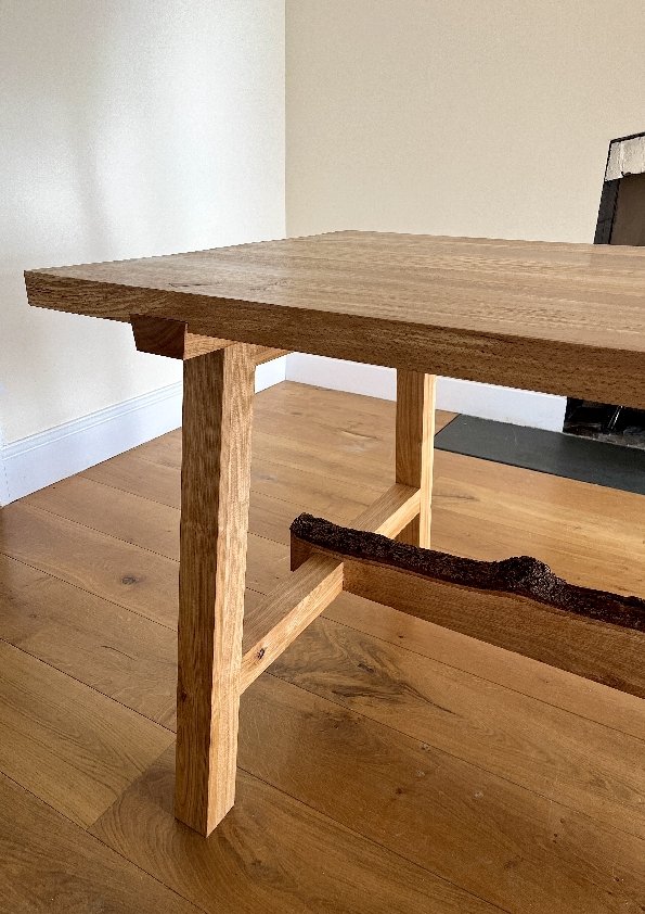 Trestle Dining Table Leg and Oak Stretcher Detail
