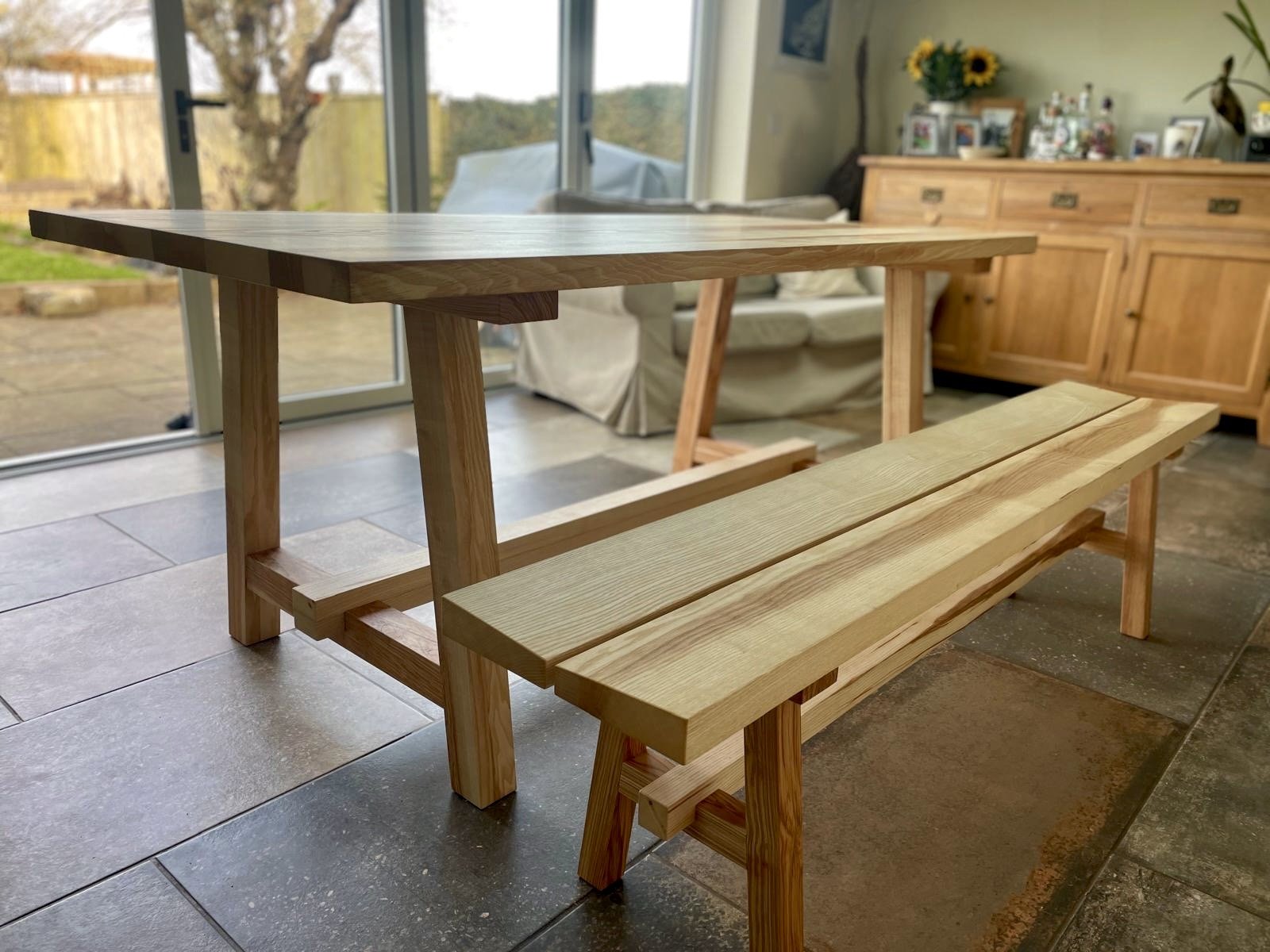 Ash Trestle Table and Matching Bench