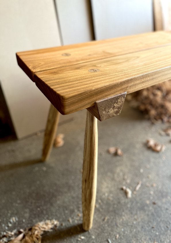 Close Up Details of Cherry and Beech Bench Seat