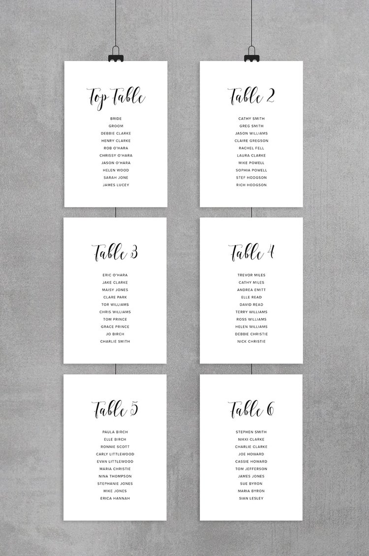 Table Plan Cards