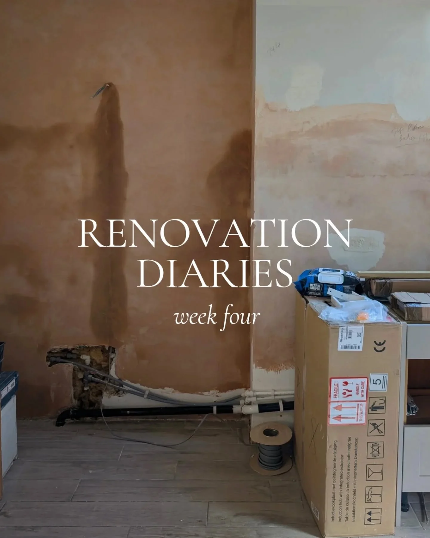 Week four: Kitchen progress diary.

This week:
&bull; @purple_granite came to template the worktop
&bull; I popped down to @callaghaninteriors to see my worktop dresser units
&bull; Had an exciting delivery form @industville
&bull; Plastering &amp; p