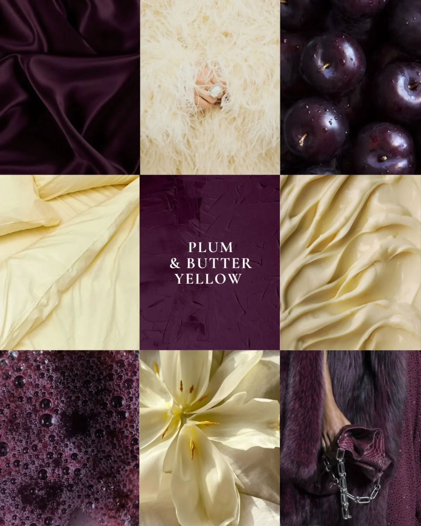My Palette of the week: Deep Plum &amp; Butter Yellow. Deliciously rich purple married with the light and warmth from the yellow are a match made in heaven. Swipe across to find my paint suggestions for this beautifully sweet combo.