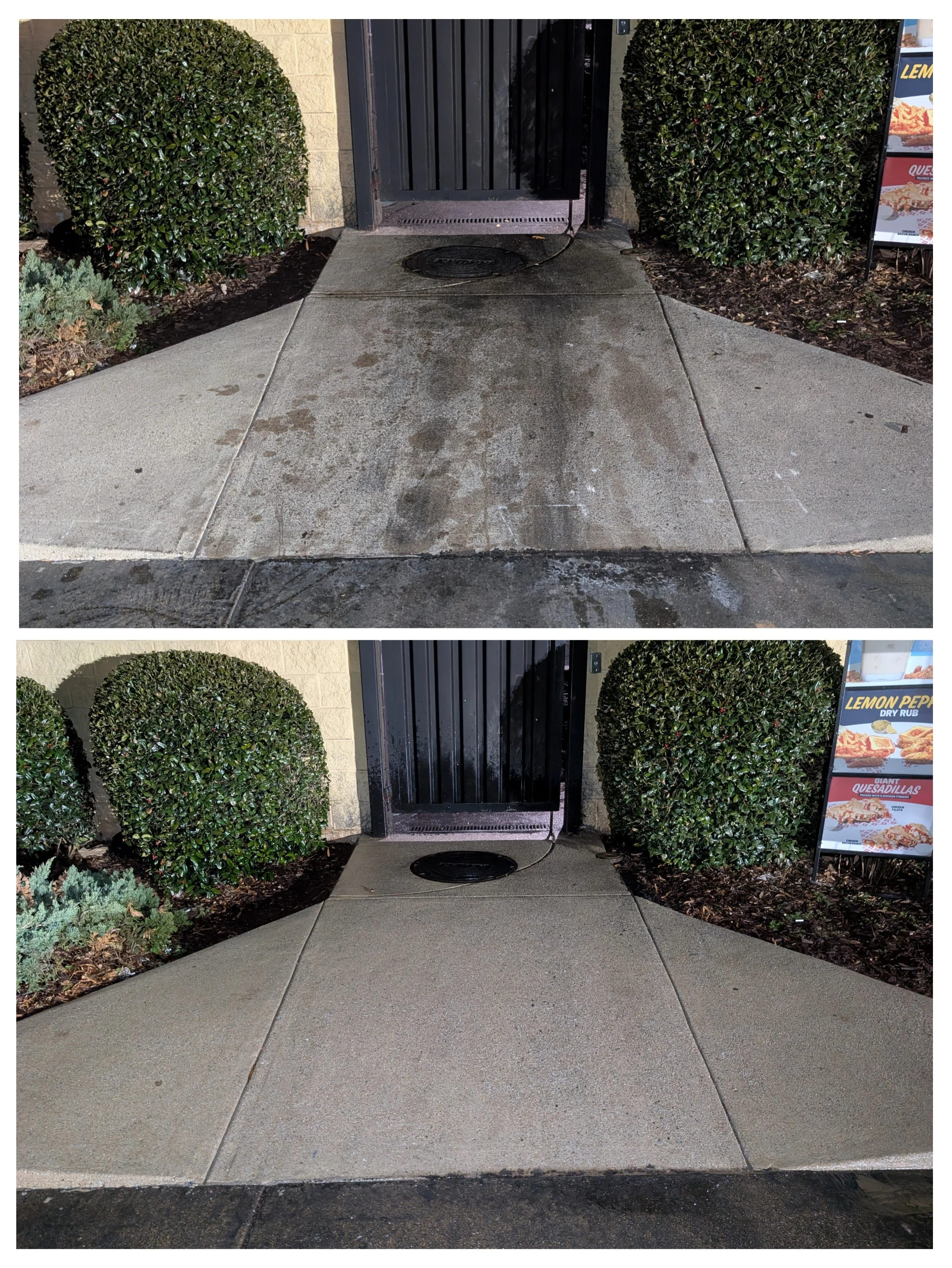 Commercial pressure washing fast food restaurant grease and oil cleanup