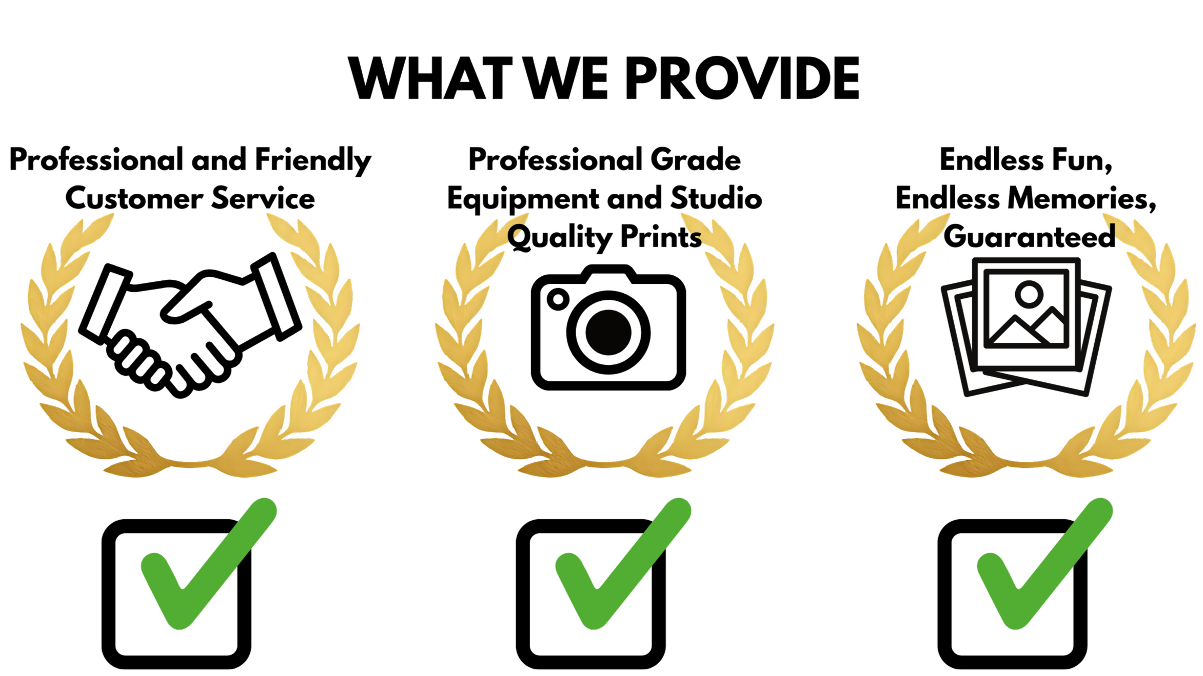 Award laurels with check marks indicating first, second, and third place positions.