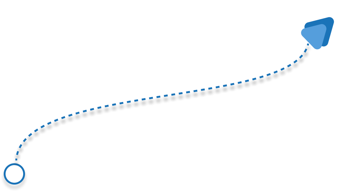 Illustration of a paper airplane with a dotted arrow trail indicating its flight path.