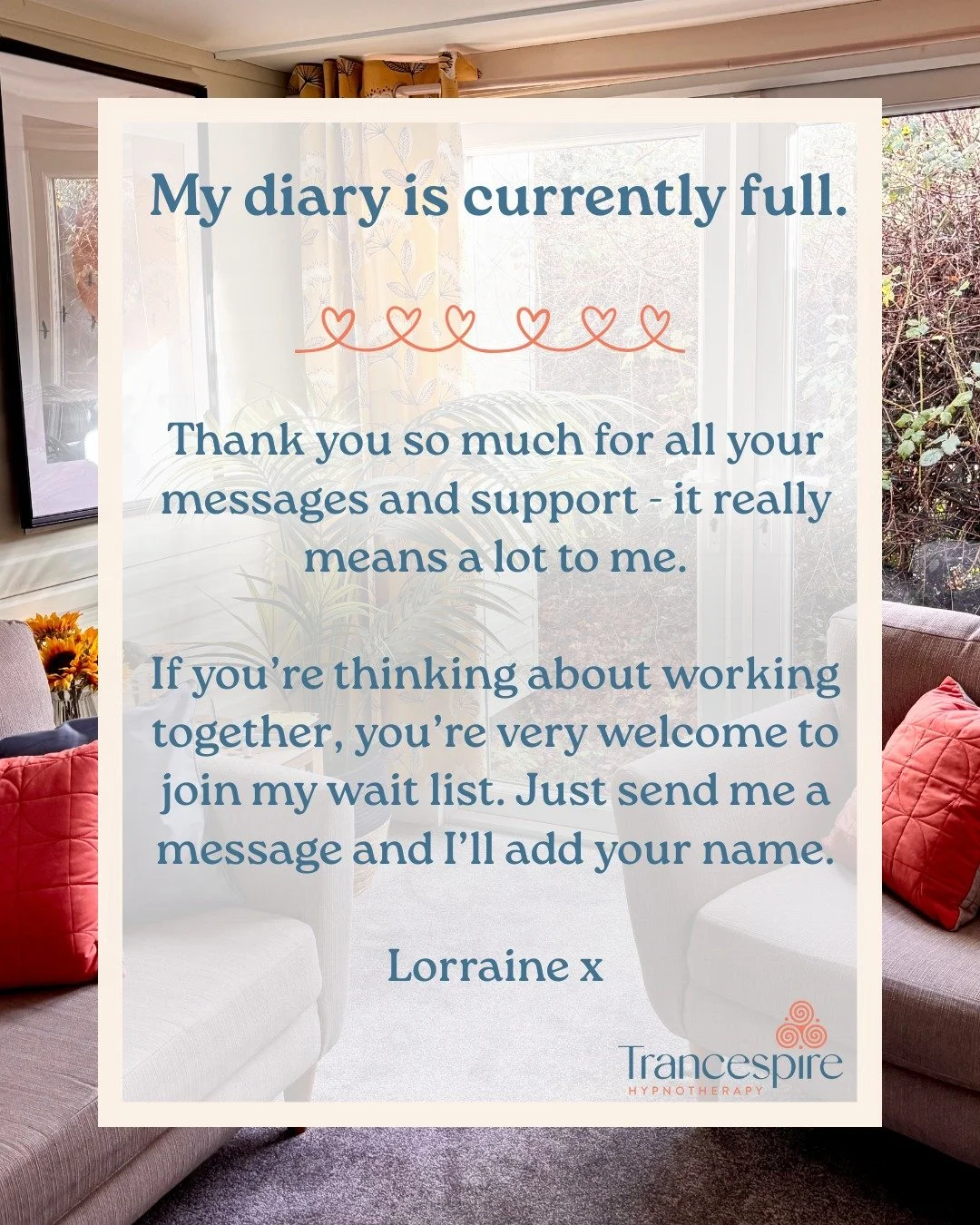 ✨ Happy New Year! ✨

I&rsquo;m really looking forward to meeting new clients in 2026. 💛

I keep my diary carefully managed so I can give everyone the care they deserve. If you&rsquo;d like to join the wait list for when spaces open up, just send me 