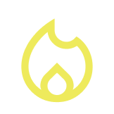 A yellow flame icon on a black background.