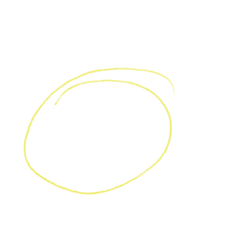 Hand-drawn yellow circle with scattered white dots on a black background.
