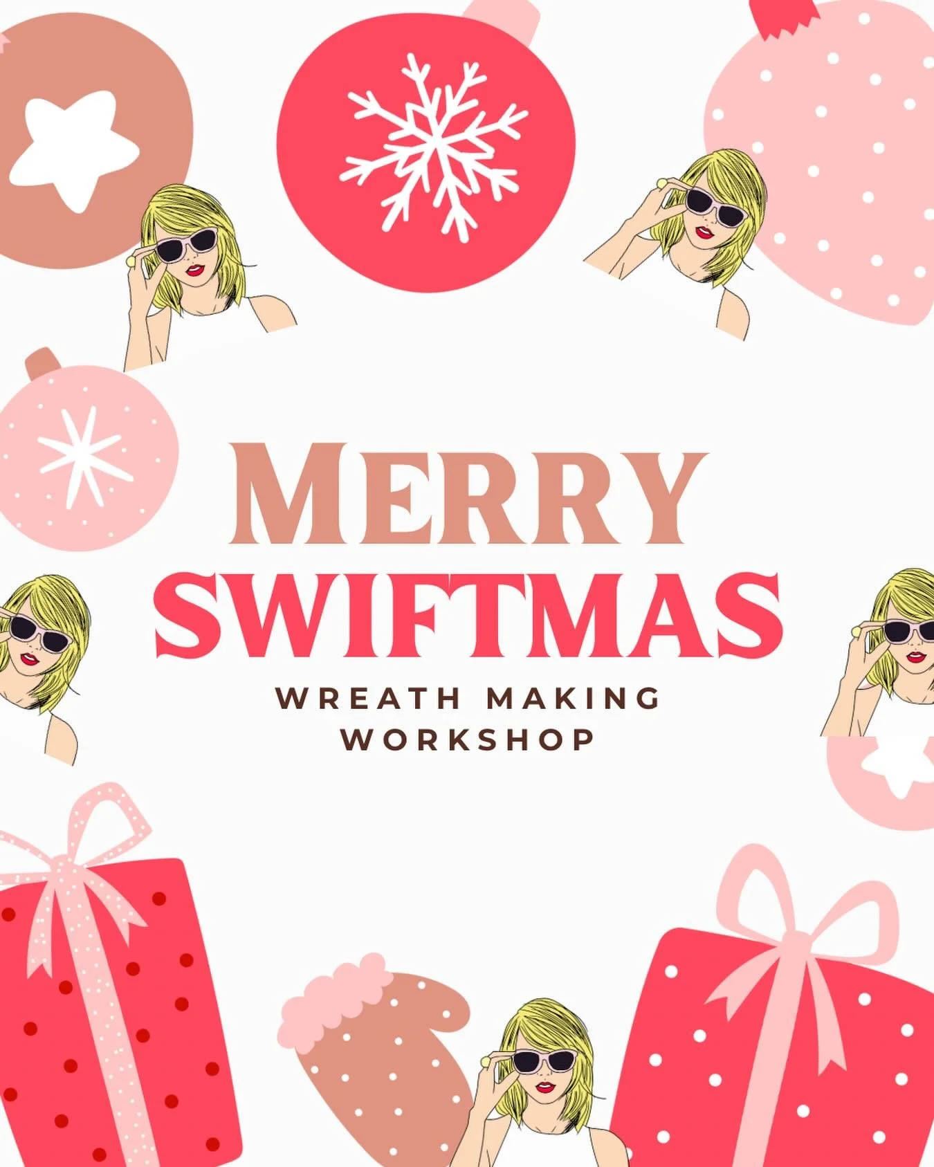 Merry Swiftmas Wreath Workshop
Join us on Friday, December 13th from 2&ndash;4pm as we celebrate the season and Taylor&rsquo;s birthday with a fun, festive afternoon of creativity. For $75, you&rsquo;ll receive all the materials needed to design your