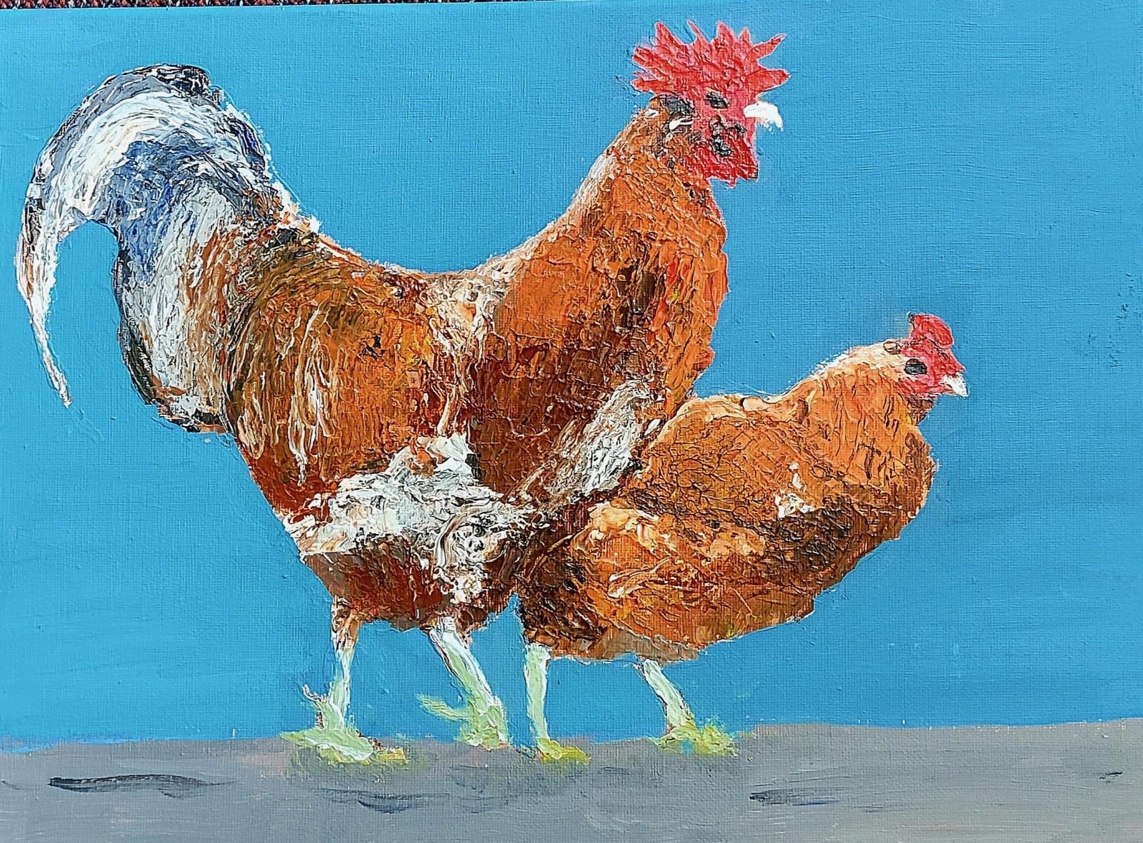 Etalage Westerstraat; 'Op hoge poten' - 2025 - Acryl - 40 x 30 cm; Carla Jansen