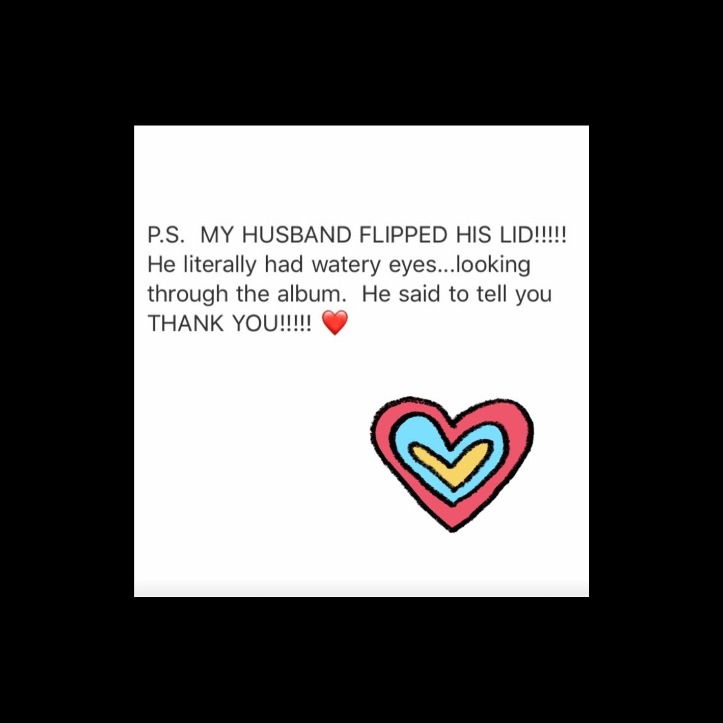 Text message with heart drawing expressing gratitude and emotion.