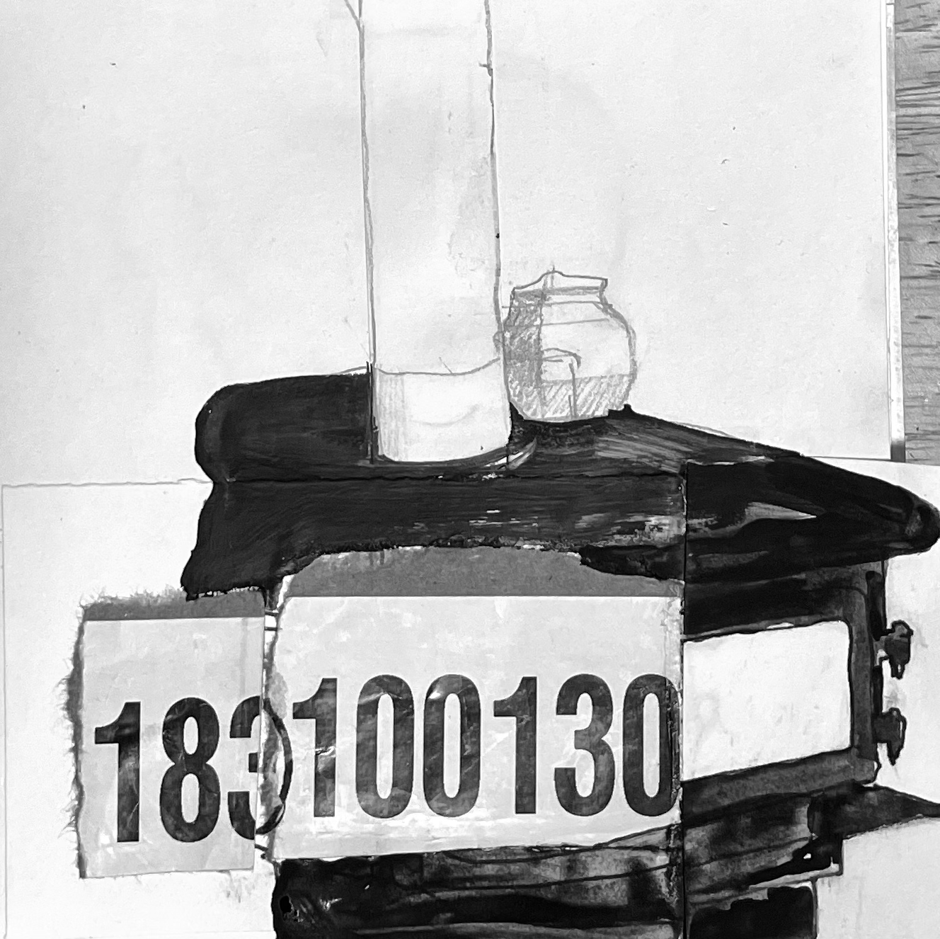 Pot Stove, 2023, Ink and printed paper, 4 x 4