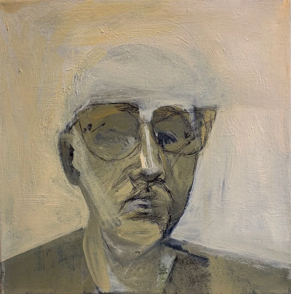Self Portrait, 2025, Grahite and Oil on Board, 12 x 12 inches