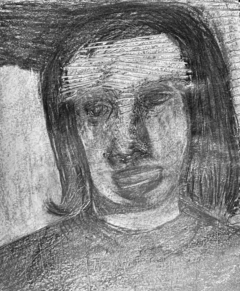 Wood Stove, 2023, Charcoal and string on paper, 4 x 4