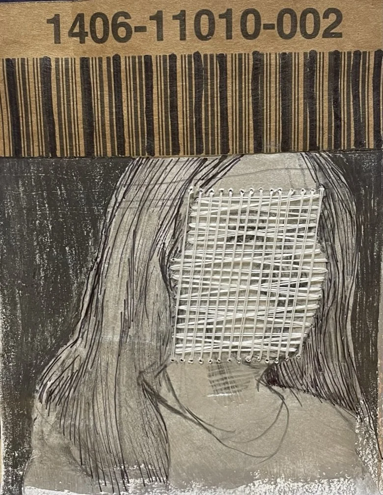How We Live, 2023, Graphite and string on paper, 4 x 4