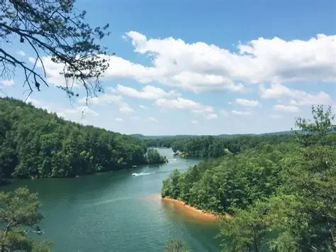 Scenic view of a river winding through a lush green landscape under a partly cloudy sky.