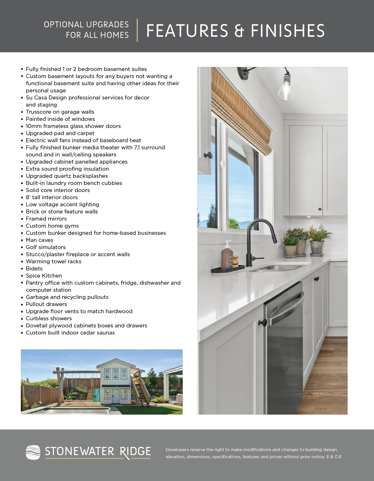 Features and Finishes that are optional upgrades for home at Stonewater Ridge.