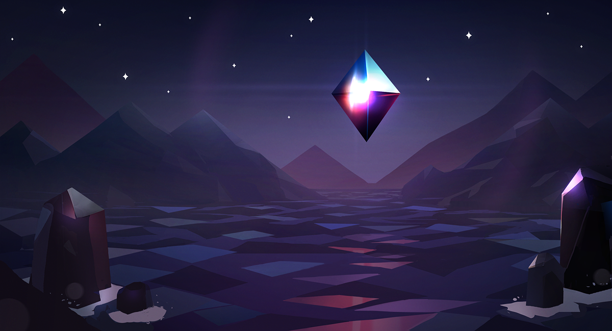 Design Language: Working from the inspiration of HoloLens V1 story we built on the “Holographic Design Language” of glass, gems and rich purple, pink and blues.