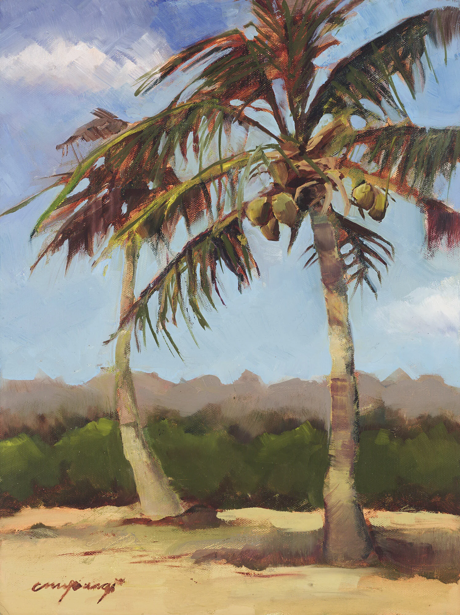 "Two Palms" , oil on canvas (sold) 12x18"