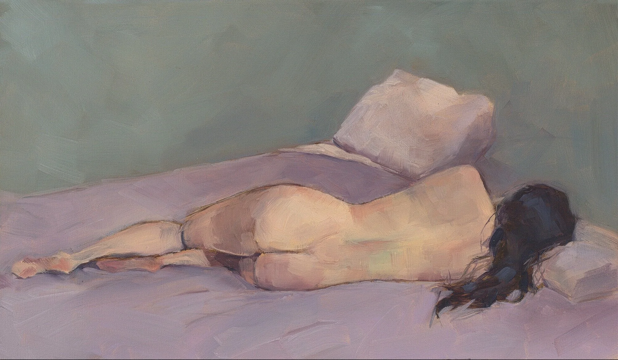 Reclining Nude - oil on canvas, 14”x24” (sold). 