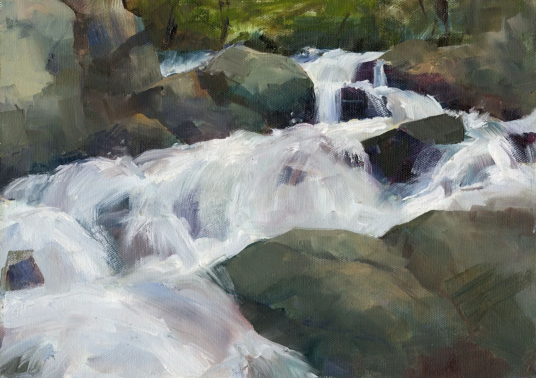 "Sierra Nevada Waterfall" (horizontal), (sold) oil on canvas, 12"x18"