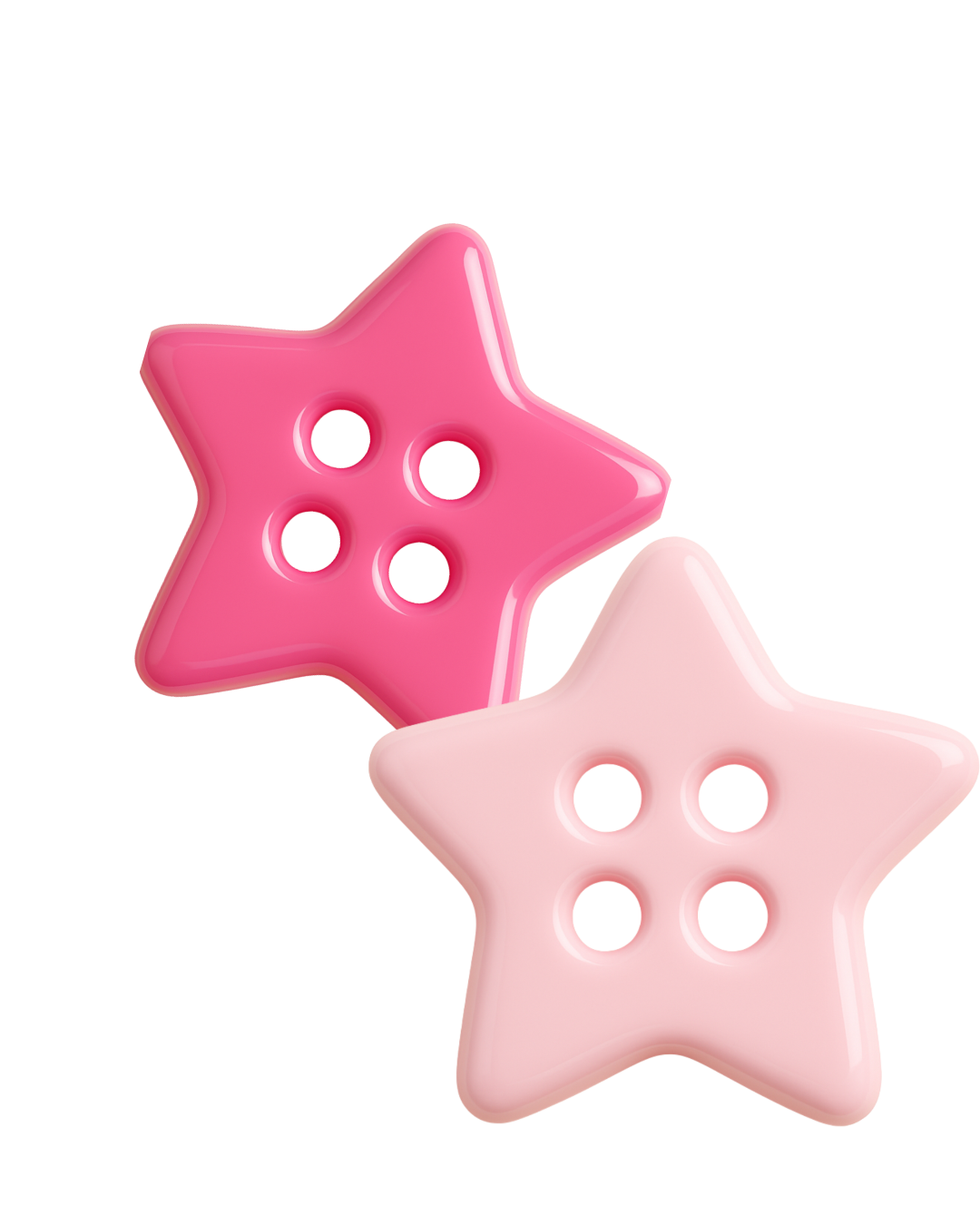 Pink and light pink star-shaped buttons with four holes each, designed for clothing or craft projects.