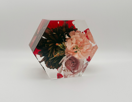 Mini 4" Hexagon Resin Piece with flower preservation