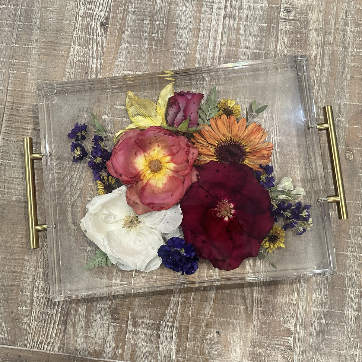 Memorial flowers preserved in resin