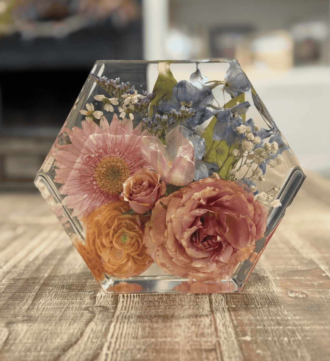 Hexagon resin flower preservation