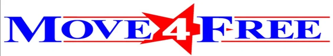 Move 4 Free logo with red and blue text and graphic elements.