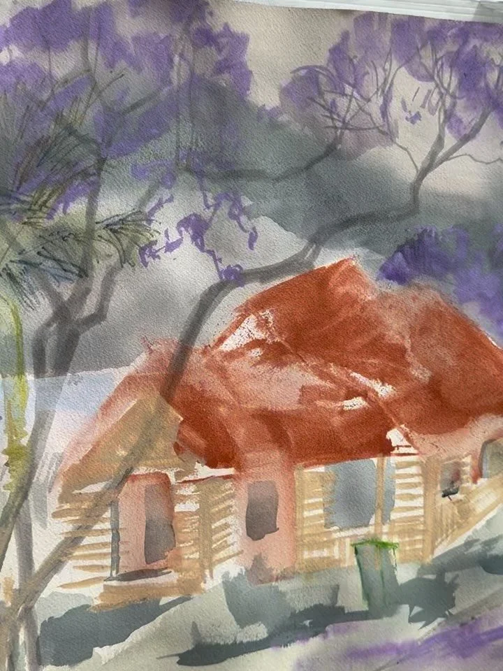 These two Jacaranda paintings are on show this weekend at The Bays Community Hall.

Lots of other artists are spruiking their wares too. Go see, and don&rsquo;t forget a gold coin for entry. 

I love purple&ndash;can you tell? Sadly the Jacaranda onl