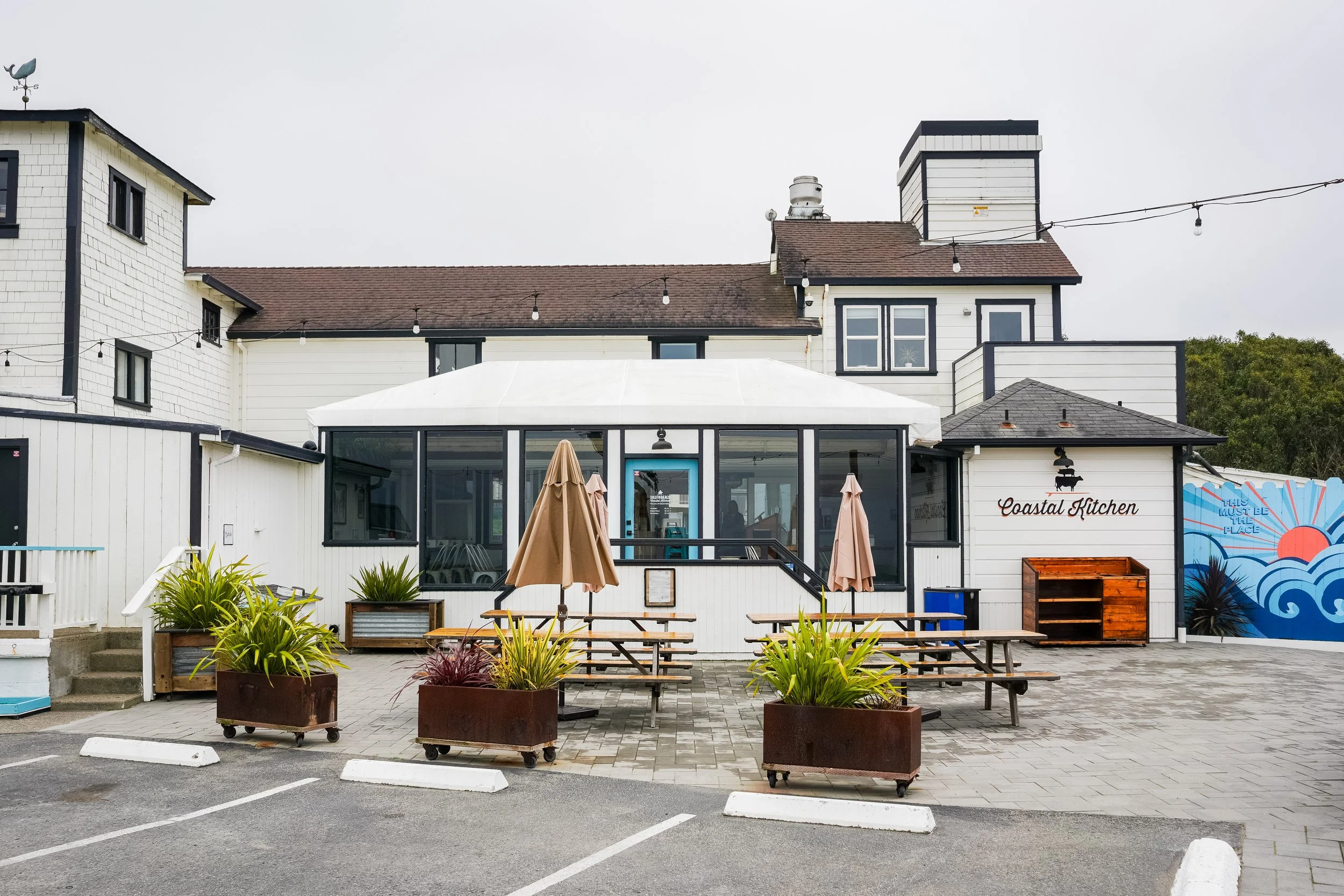 Front of the restaurant called Coastal Kitchen located onsite at Dillon Beach Resort