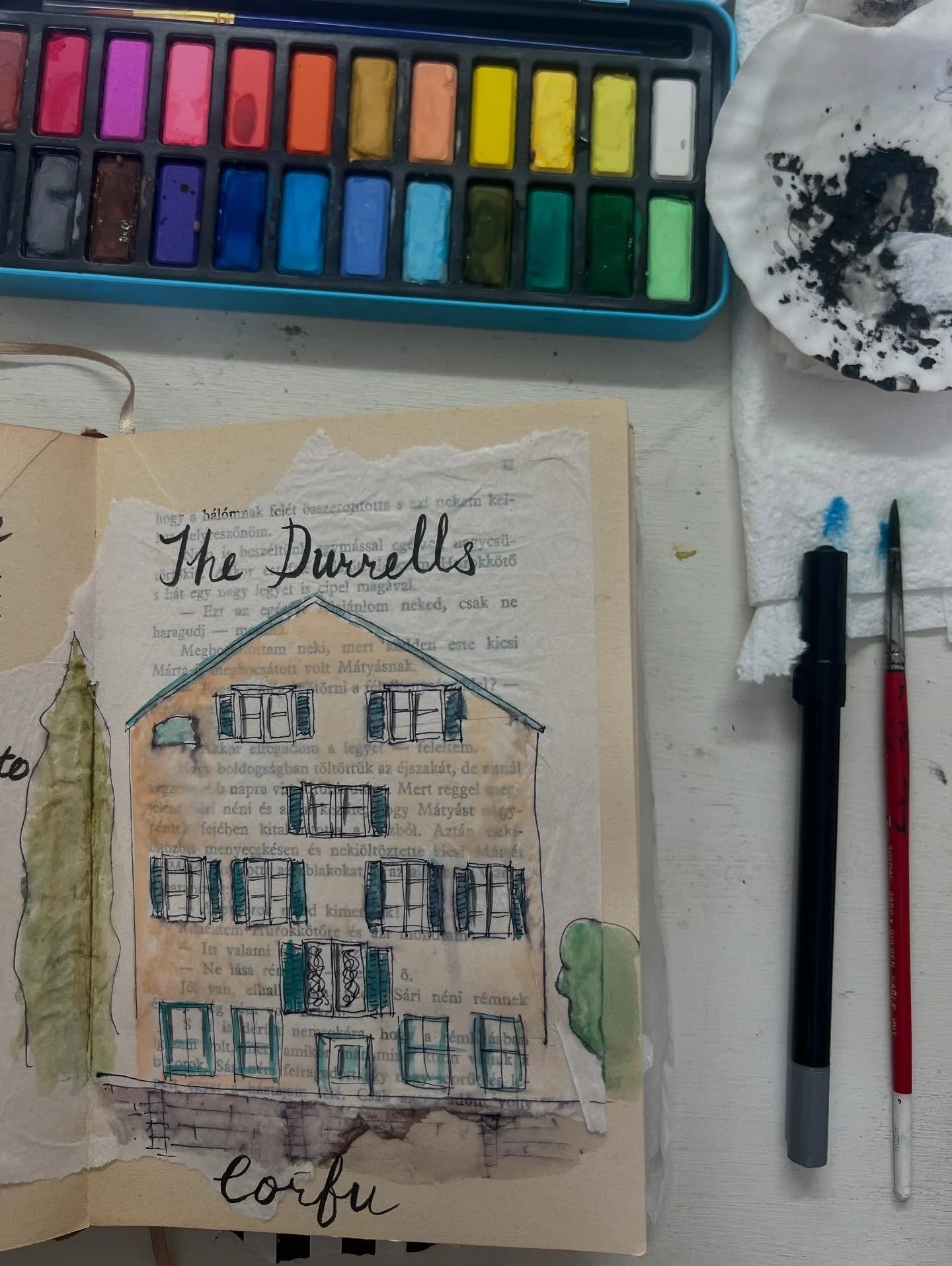 Putting finishing touches to our Europe Summer 2025 Journal. What a trip that was. Needing a swim in those blue waters. #traveljournal #cherryjohnstonart