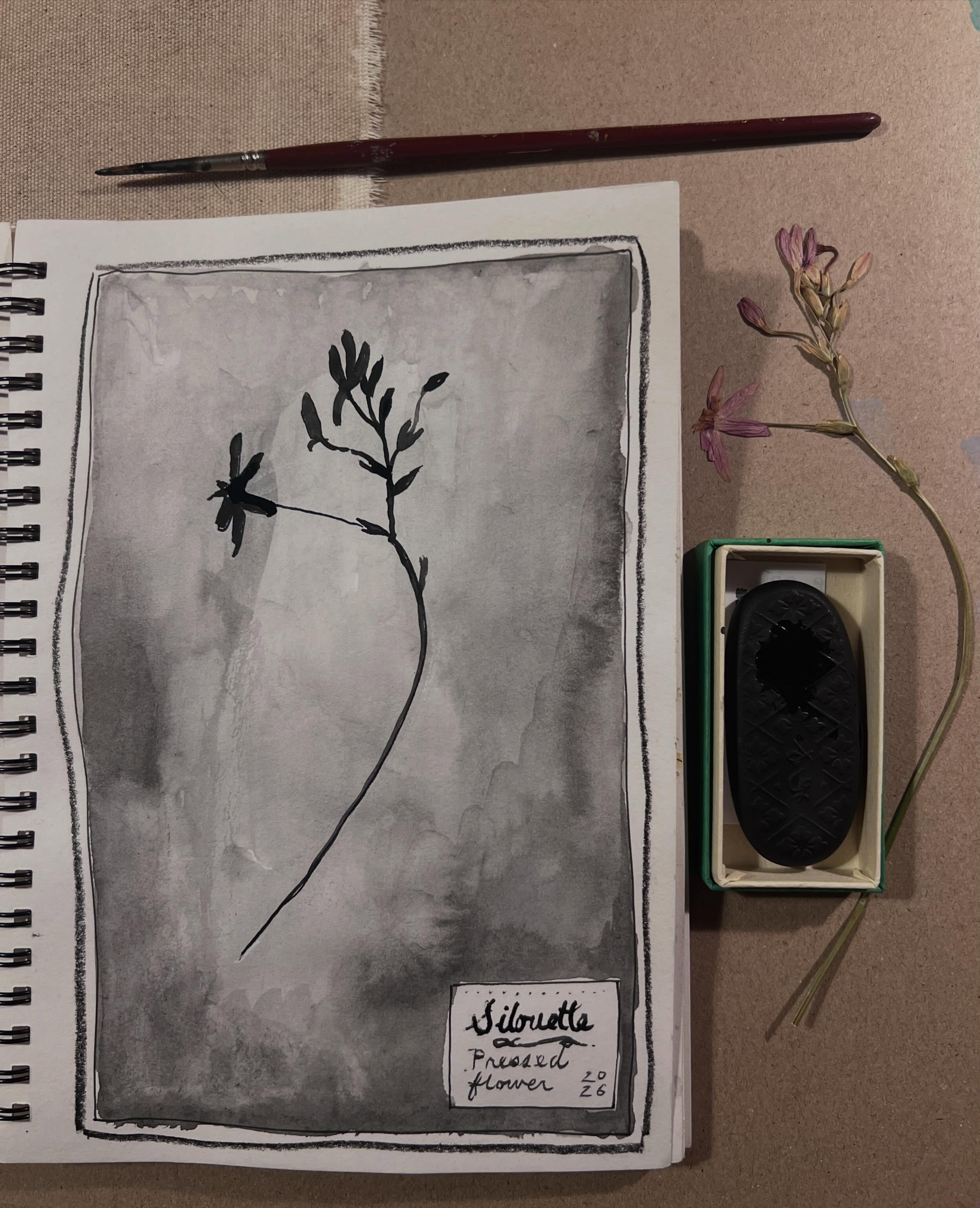 Playing around with a new black ink stick. Pressed flora fall out of every journal for future inspiration. Black and white is a forever love. Grabs my eye. Classic. Timeless. #b&amp;w #blackandwhite #black&amp;white #blackink #pressedflowers