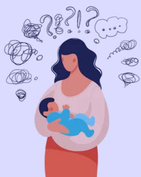 mother carrying baby with postpartum depression, perinatal mental health